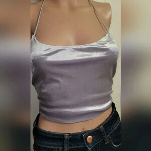 Garage Velvet Lace Up Cami Crop Top Spaghetti Strap NWT M